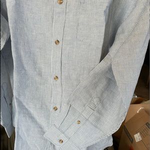 Eddie Bauer long sleeve linen band collar shirt NWT